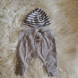 Carter's gray Stretchy Newborn Bottoms with hat